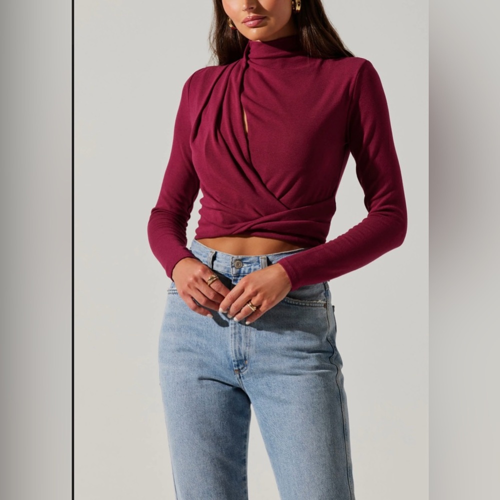 ASTR the label Asymmetrical Pleated Cutout Mock Neck Top , NWT , size XS